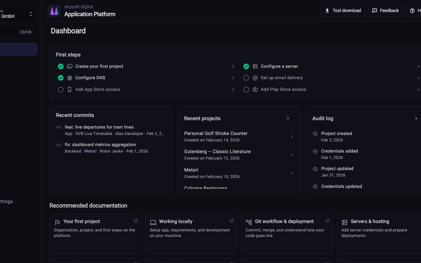 Deployments, errors and server state on a single dashboard.